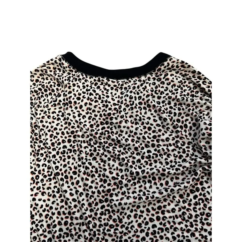 Kate Spade Womens Blue White Pink Leopard Print V-Neck Long Sleeve Pajama Set XL
